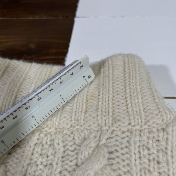 Inis Crafts Full Zip Cable Knit Sweater Sz M Ivory Merino Wool Ireland - Picture 6 of 7